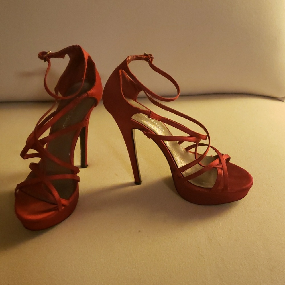 Red Adrienne Maloof Strappy Sandles.